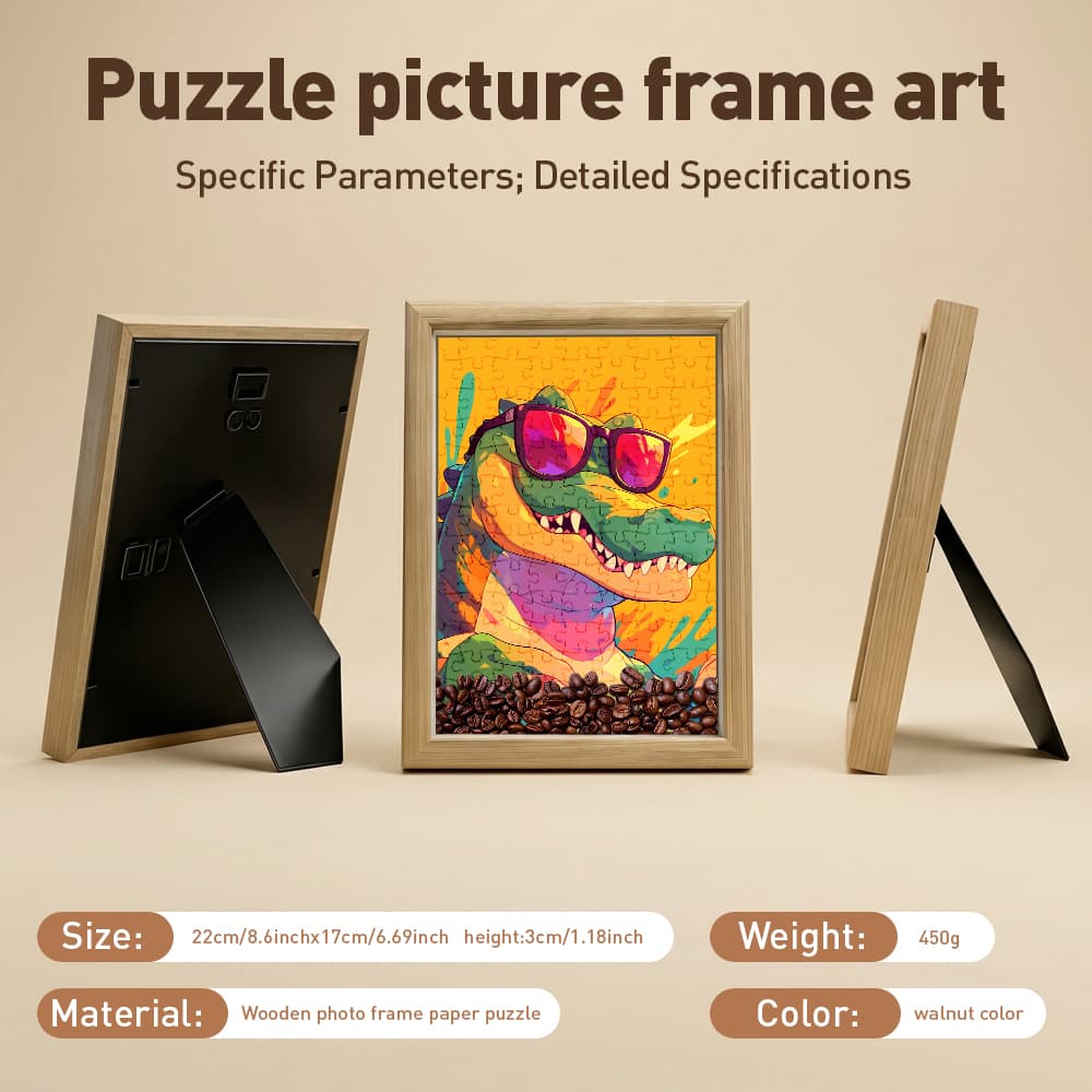 Vibrant Graffiti Sunglasses Alligator Puzzle Art Frame, Creative Coffee Themed Wooden Puzzle Frame, Unique Cool Style Room Decor Keepsake Gift 6
