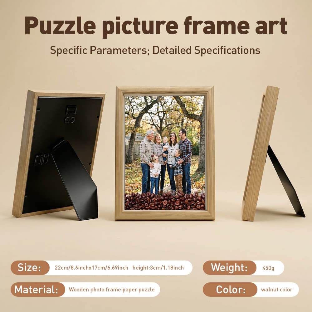 Family Gathering Portrait Puzzle Picture Frame, Coffee Bean Embellished Wood Frame, Heartwarming Home Interior Decoration Gift 6